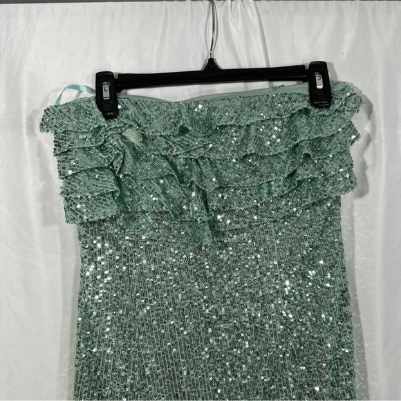 NEW $168 FREE PEOPLE [ 8 ] Frida Sequin Ruffle‎ Minidress in Island Sea Green - Picture 3 of 14